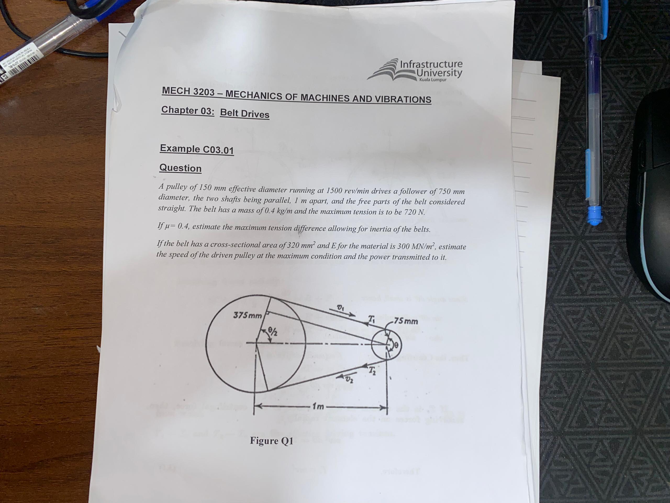 Example C 0 3 . 0 1 Question A pulley of 1 5 0 mm