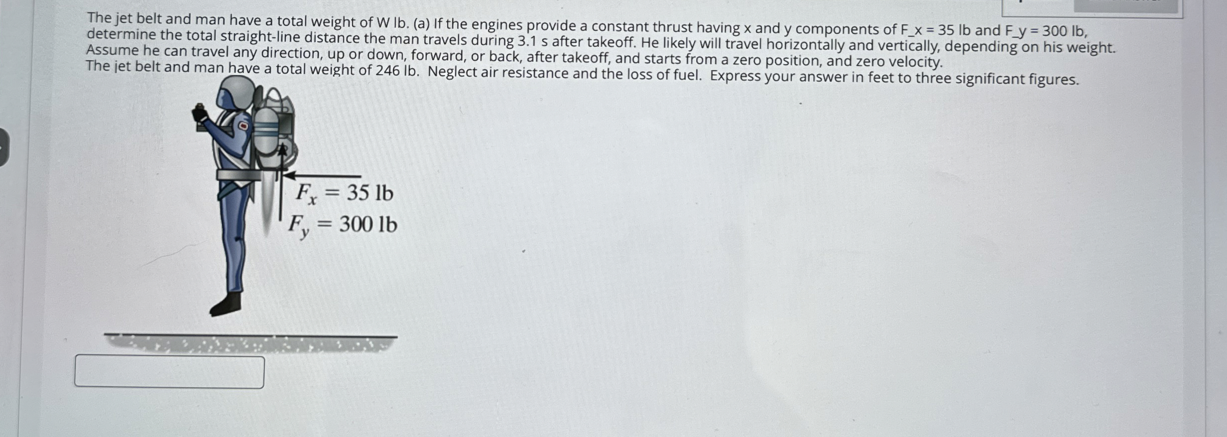 The jet belt and man have a total weight of WIb .