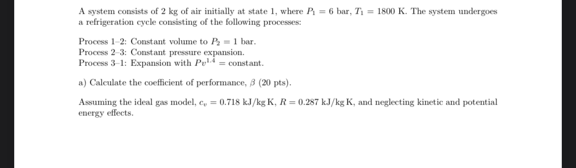 A system consists of 2 kg of air initially at