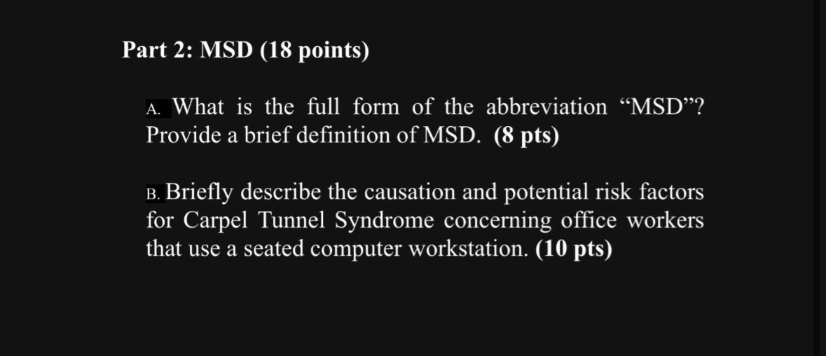 Part 2 : MSD ( 1 8 points ) A . What is the full
