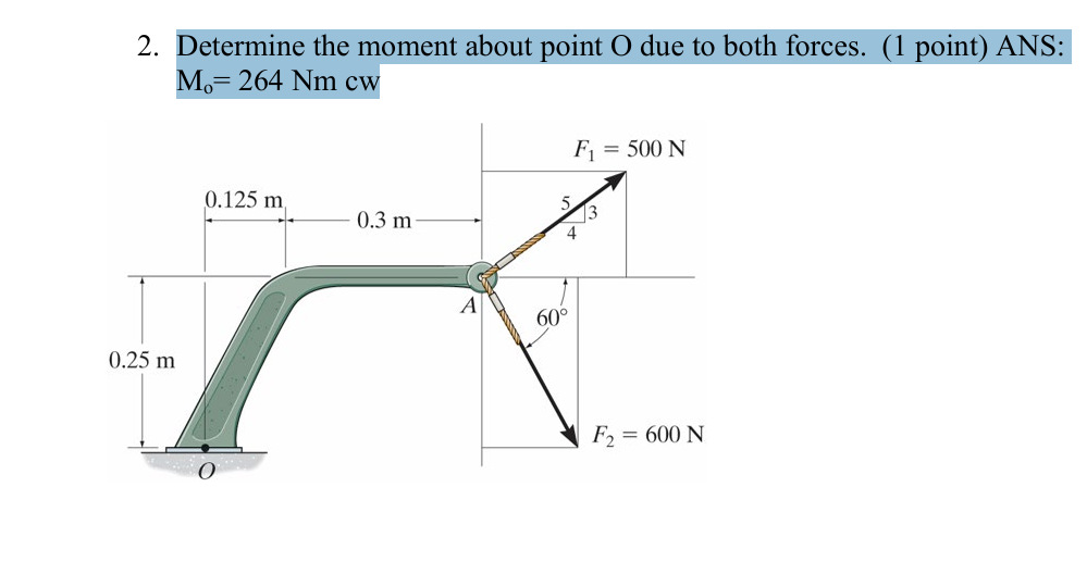 Determine the moment about point O due to both
