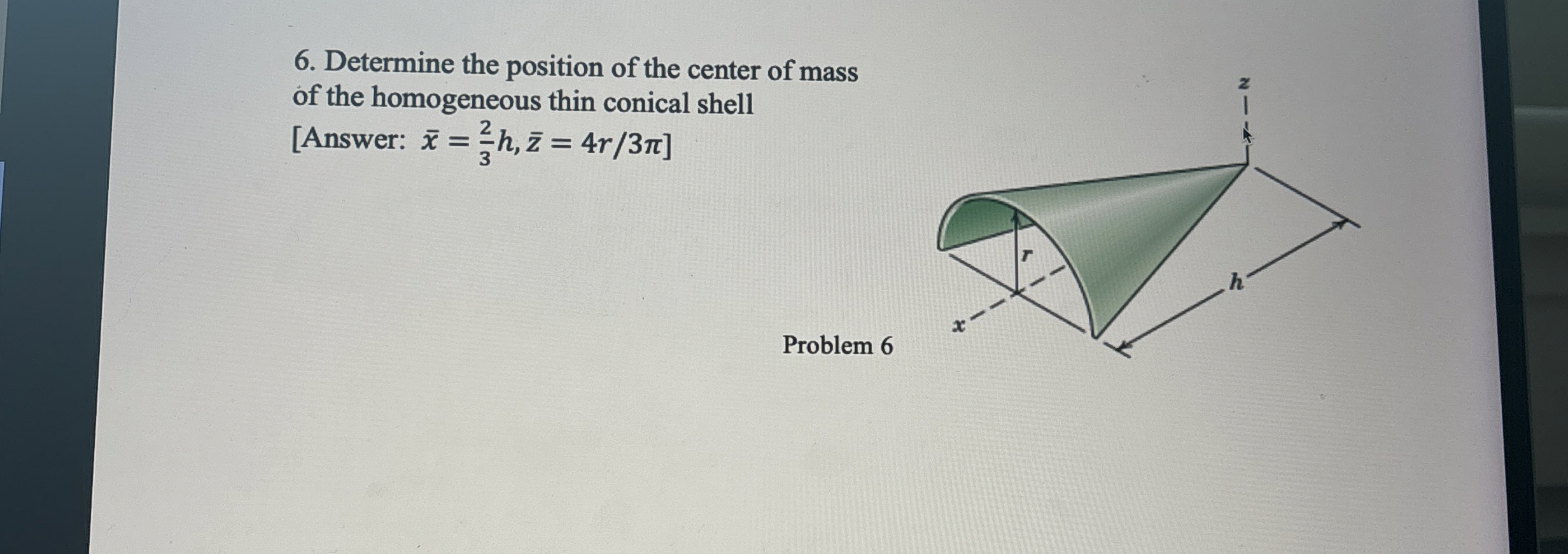 Determine the position of the center of mass of