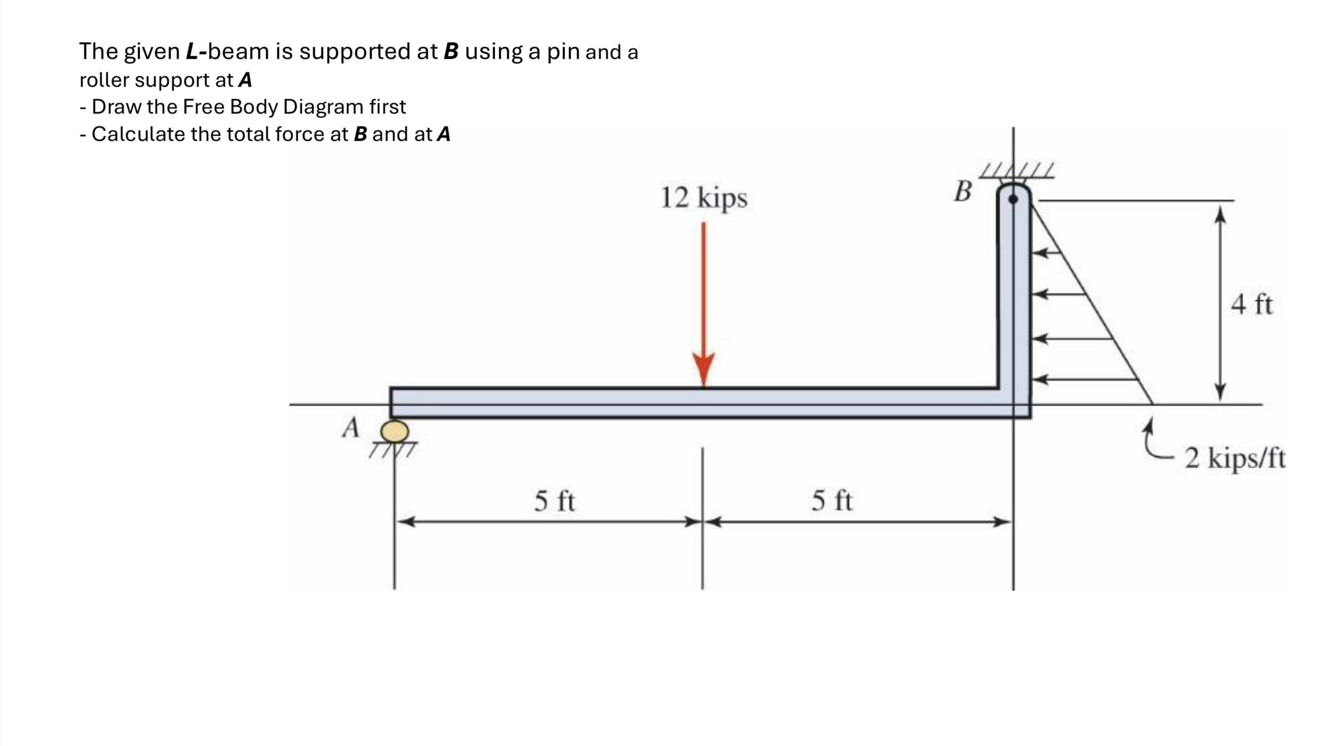The given L - beam is supported at B using a pin