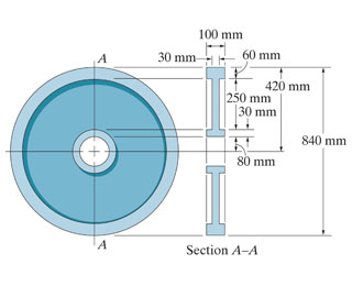 A steel wheel has a diameter of 8 4 0 mm and a