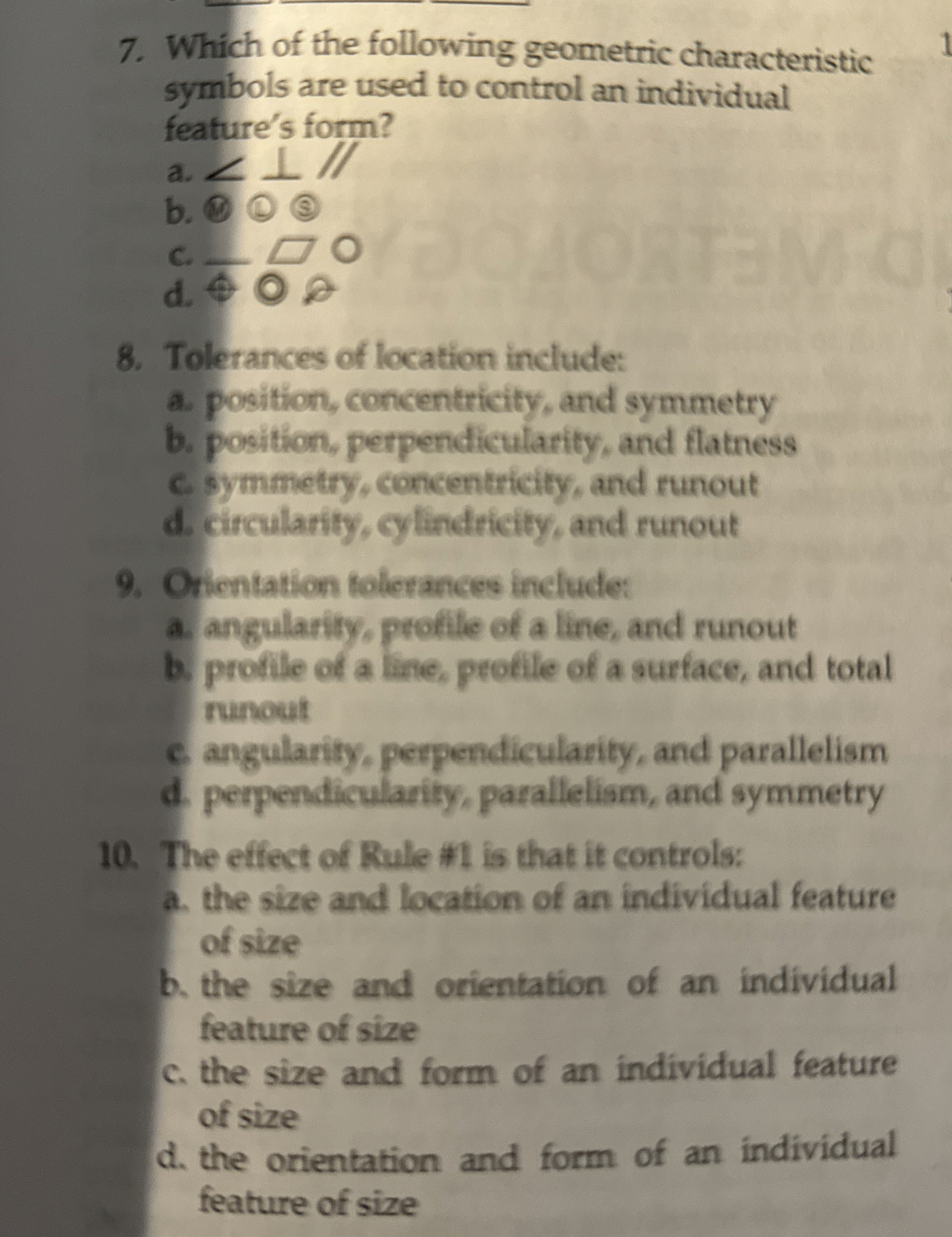 Which of the following geometric characteristic