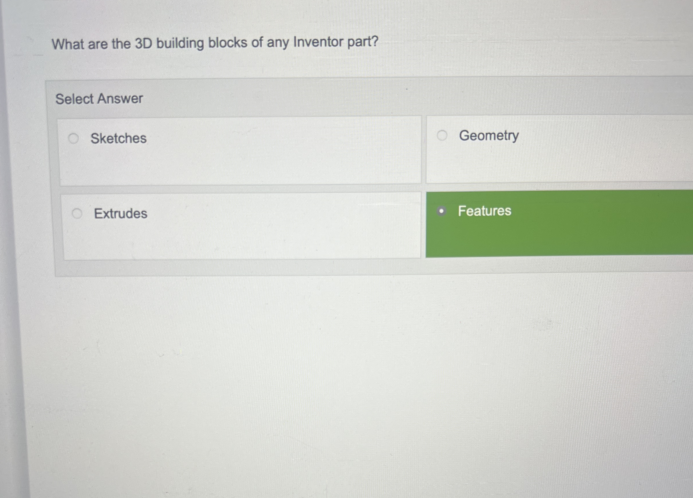What are the 3 D building blocks of any Inventor
