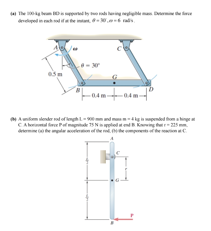 ( a ) The 1 0 0 - k g beam BD is supported by two