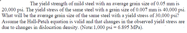 The yield strength of mild steel with an average