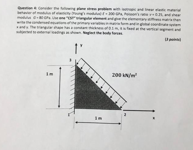 Question 4 : Consider the following plane stress
