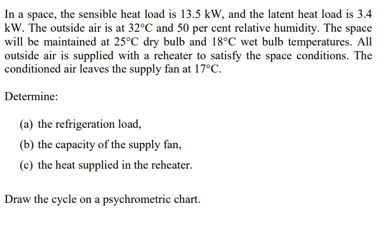 In a space, the sensible heat load is 1 3 . 5 kW