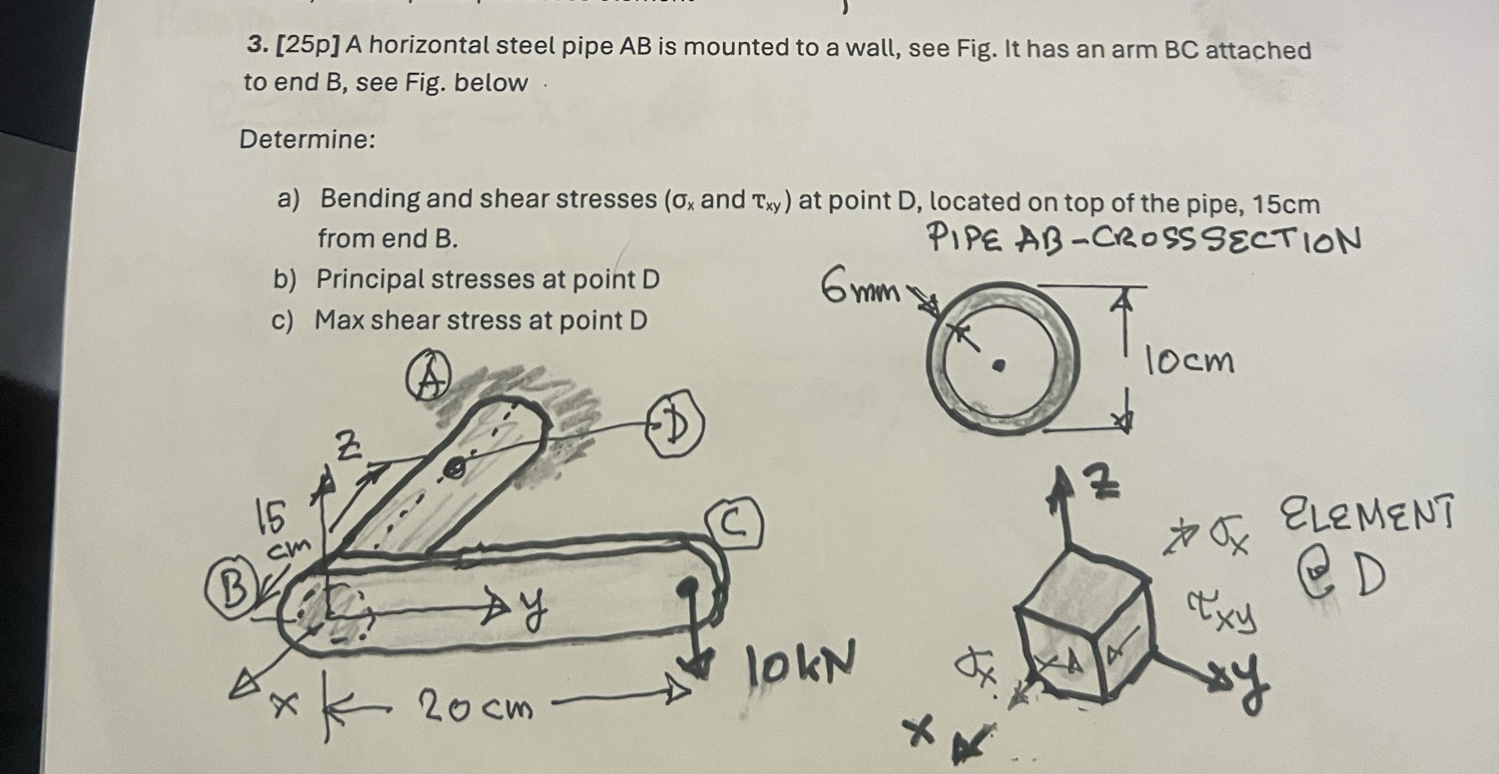 [ 2 5 p ] A horizontal steel pipe A B is mounted