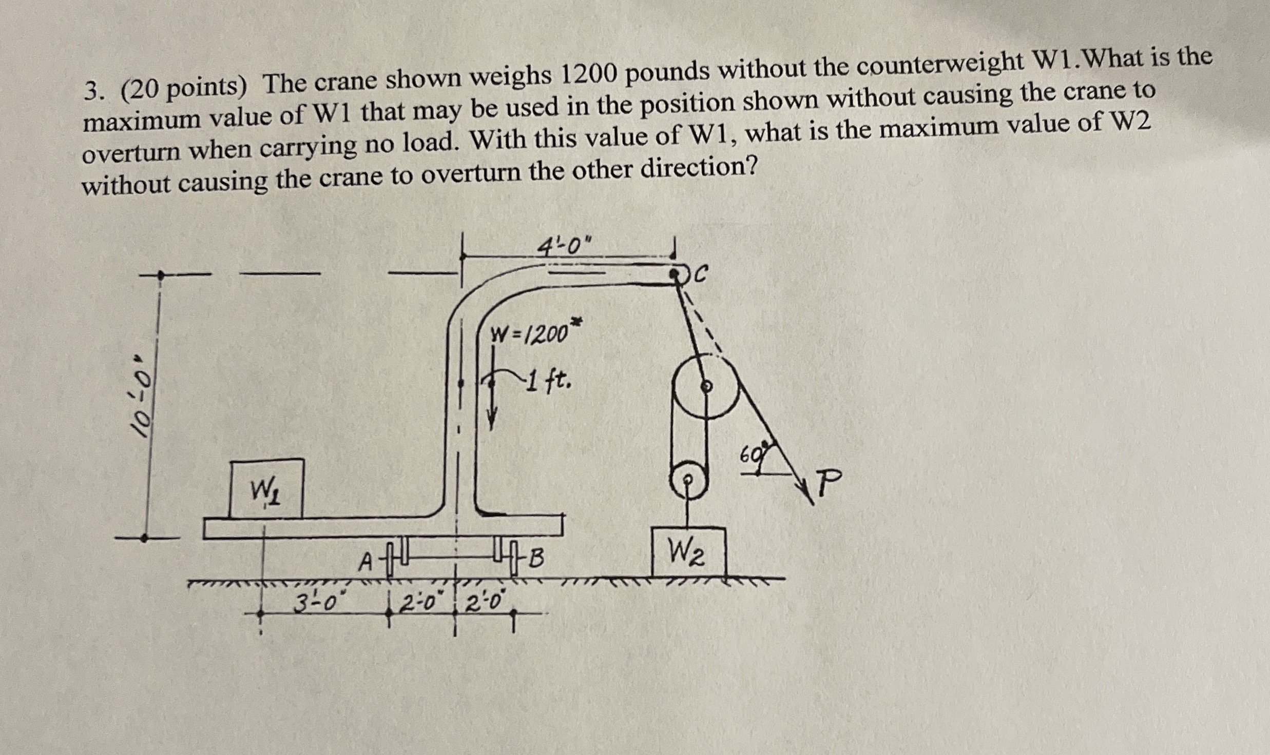 ( 2 0 points ) The crane shown weighs 1 2 0 0