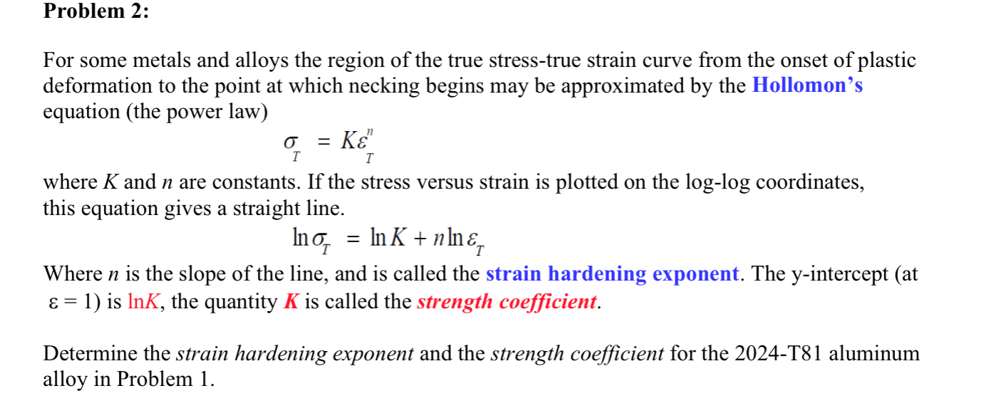 Problem 2 : For some metals and alloys the region