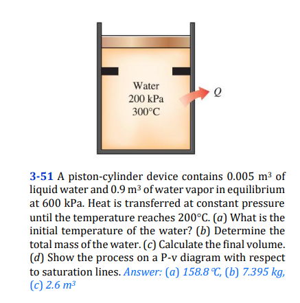 3 - 5 1 A piston - cylinder device contains 0 . 0