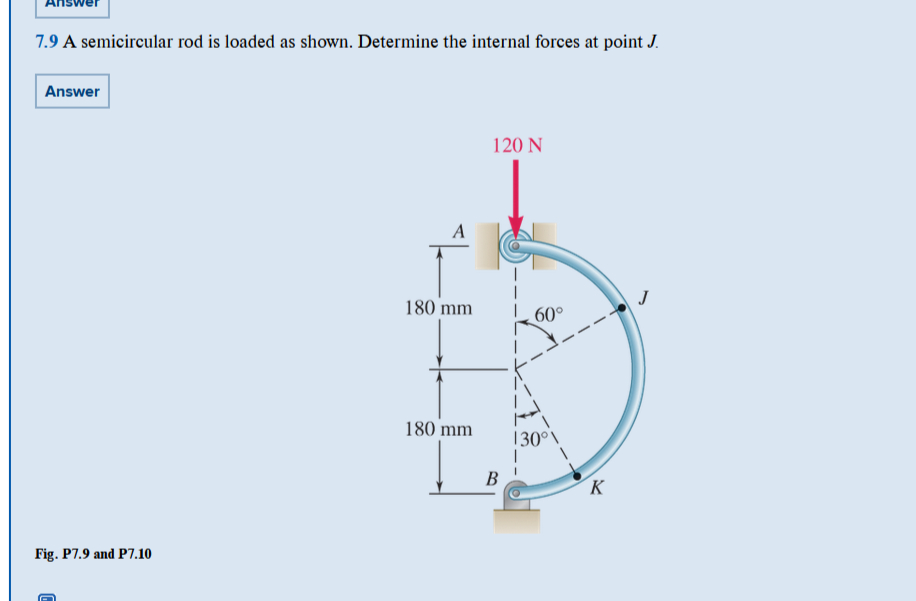 7 . 9 A semicircular rod is loaded as shown.