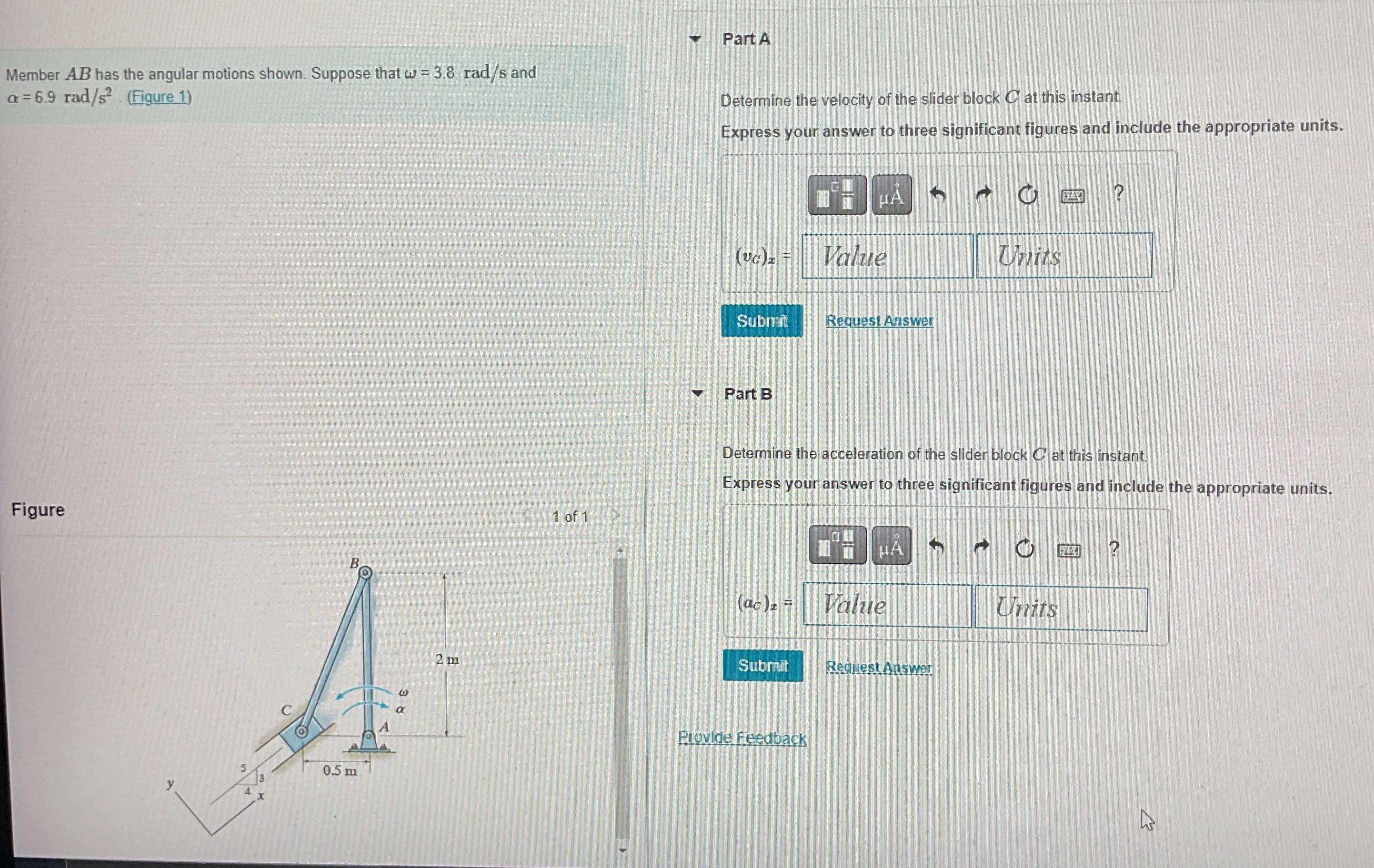 Part A Member A B has the angular motions shown.