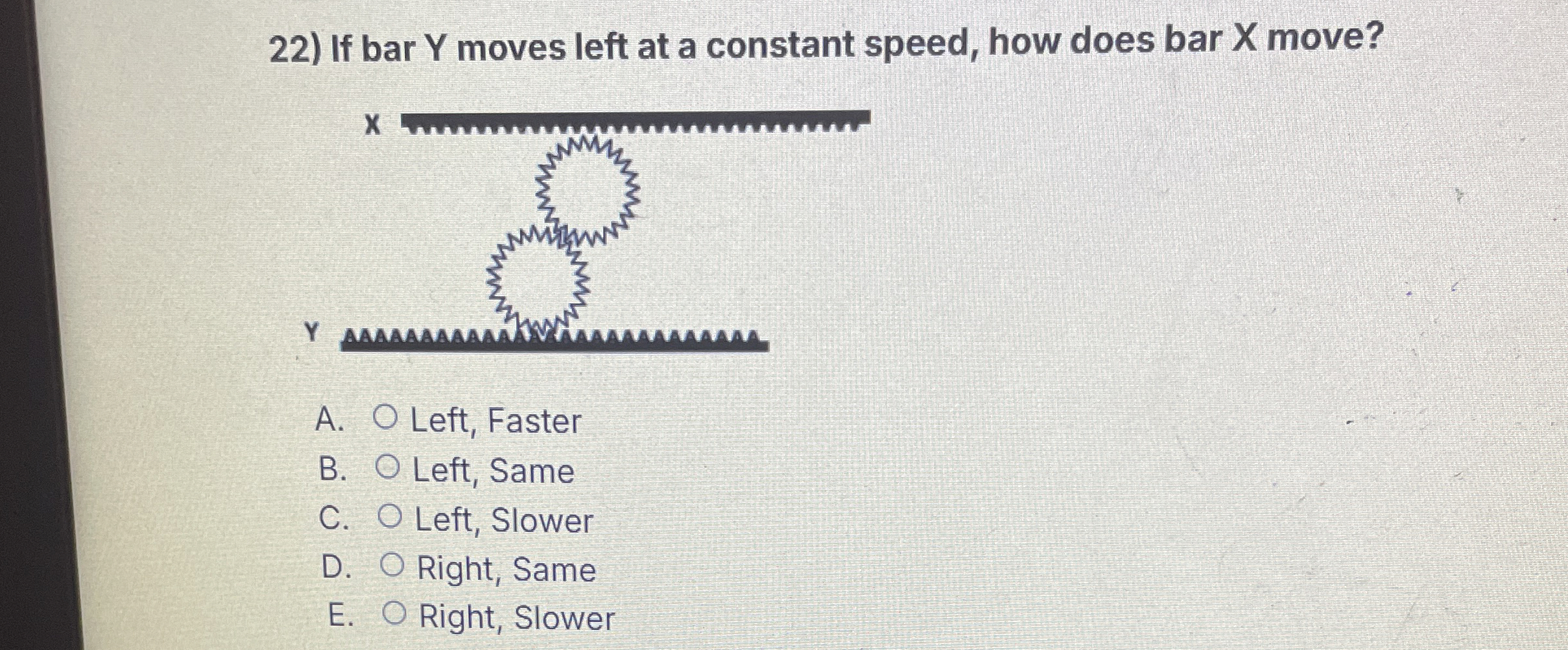 If bar Y moves left at a constant speed, how does