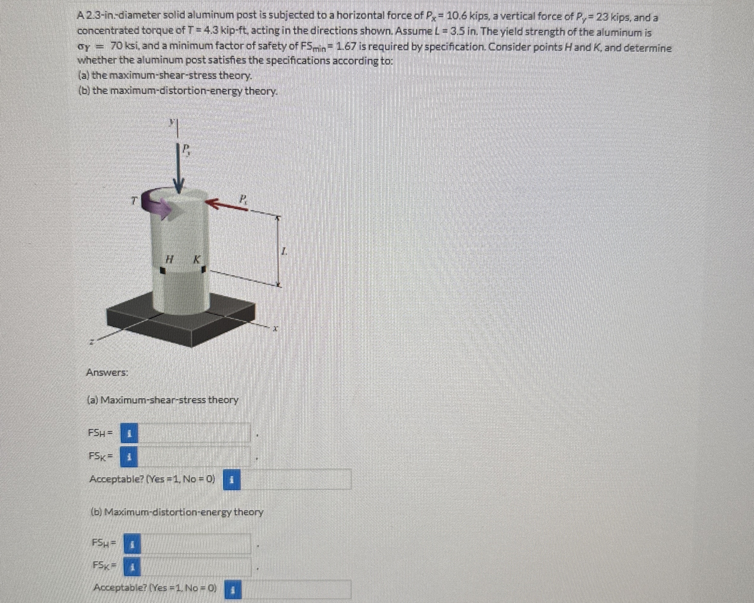 A 2 . 3 - in - diameter solid aluminum post is