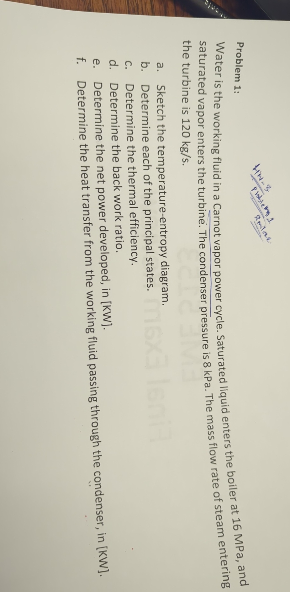 Problem 1 : Water is the working fluid in a