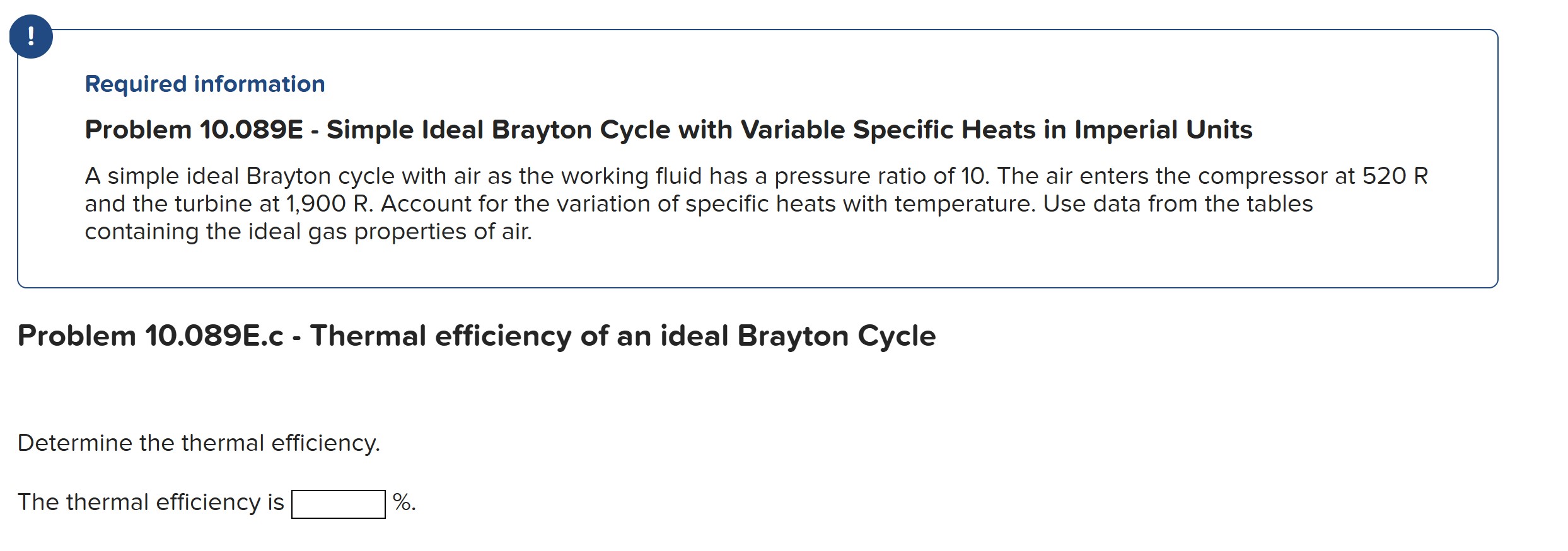 Problem 1 0 . 0 8 9 E . c - Thermal efficiency of