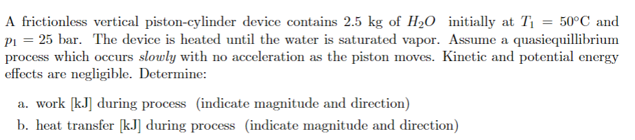 A frictionless vertical piston - cylinder device