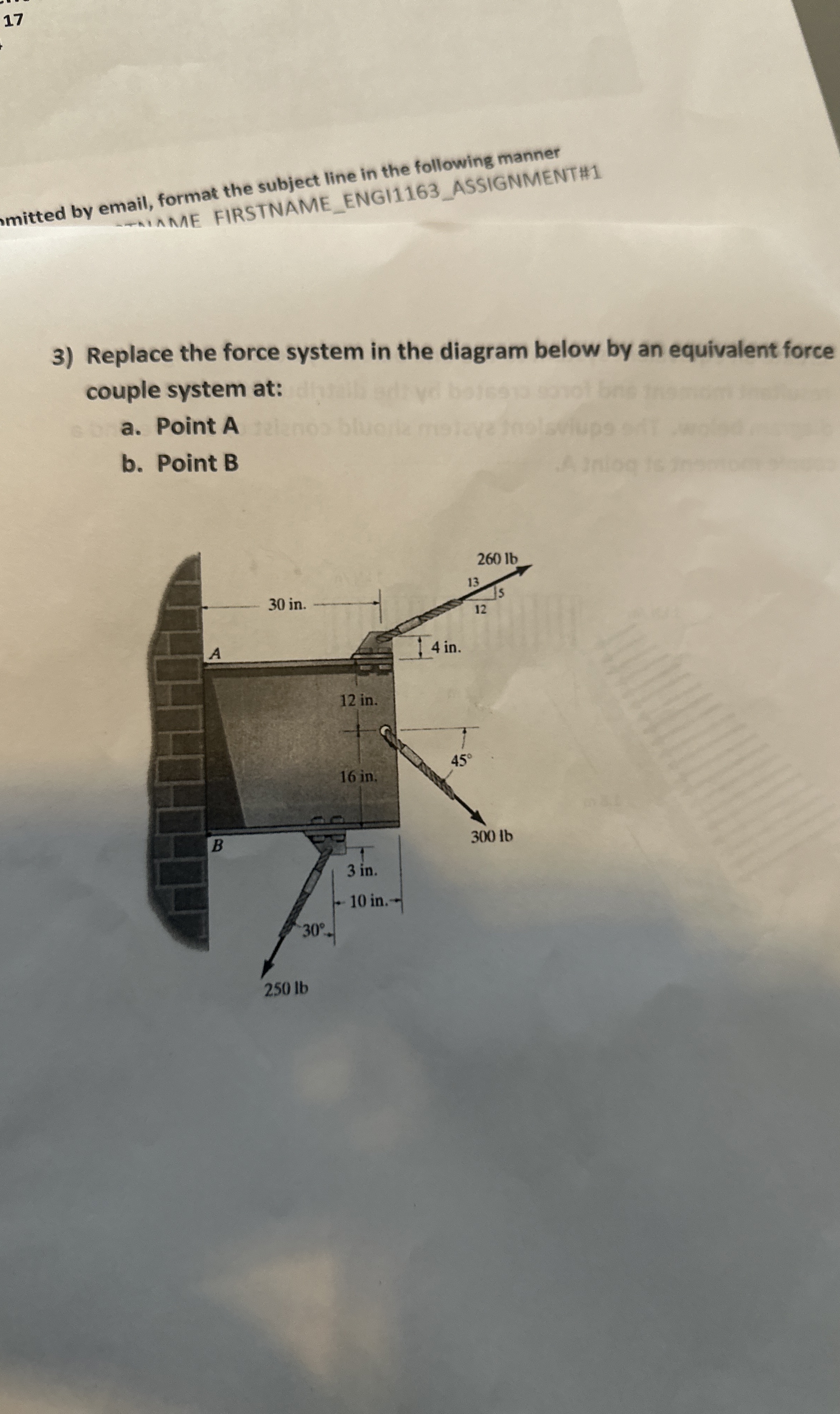 Replace the force system in the diagram below by