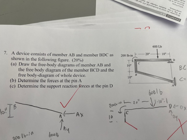7 . A device consists of member AB and member BDC