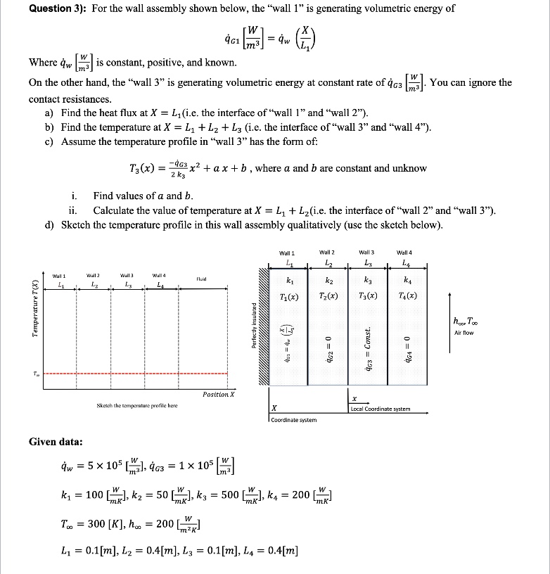 Question 3 ) : For the wall assembly shown below,