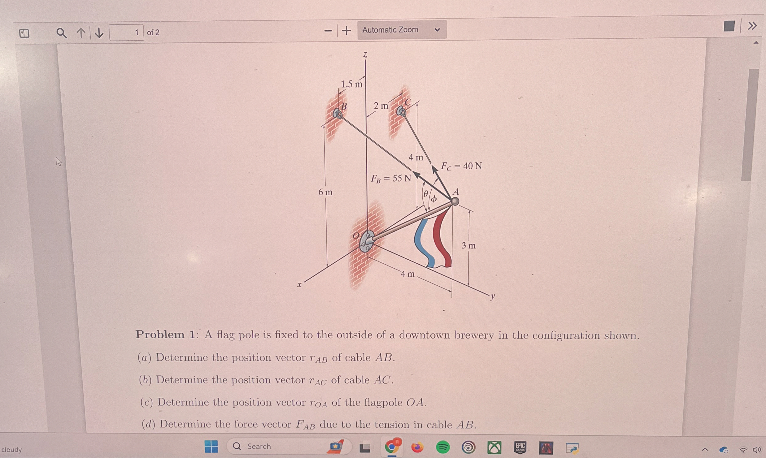 Problem 1 : A flag pole is fixed to the outside