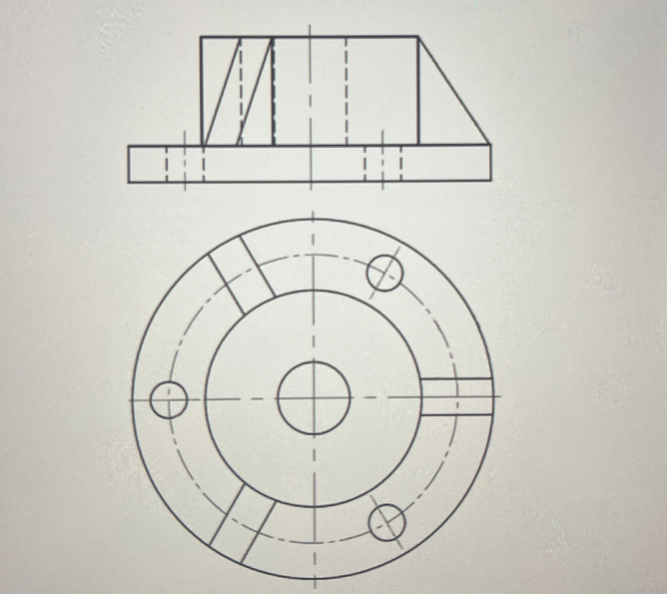 Redraw the front view into a suitable section,