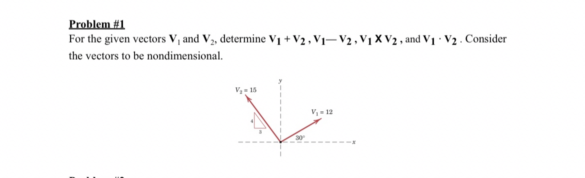 Problem # 1 For the given vectors V 1 and V 2 ,