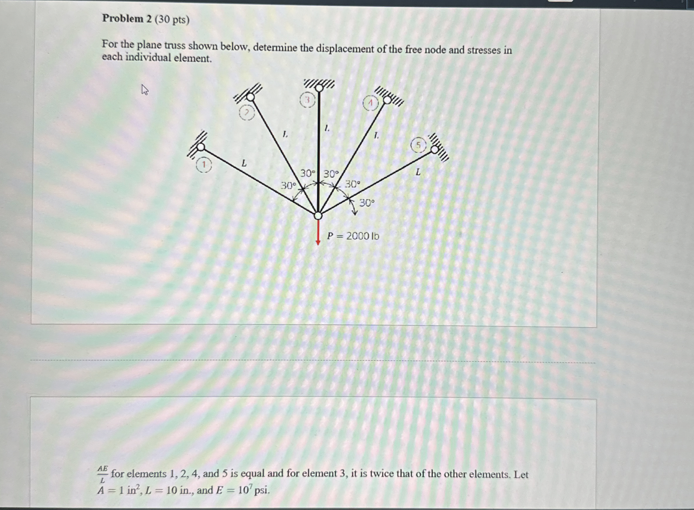 Problem 2 ( 3 0 pts ) For the plane truss shown