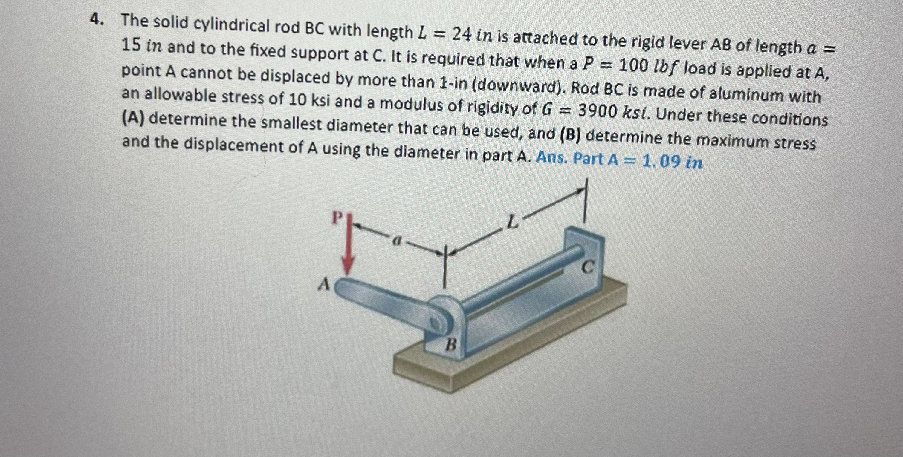 The solid cylindrical rod BC with length L = 2 4