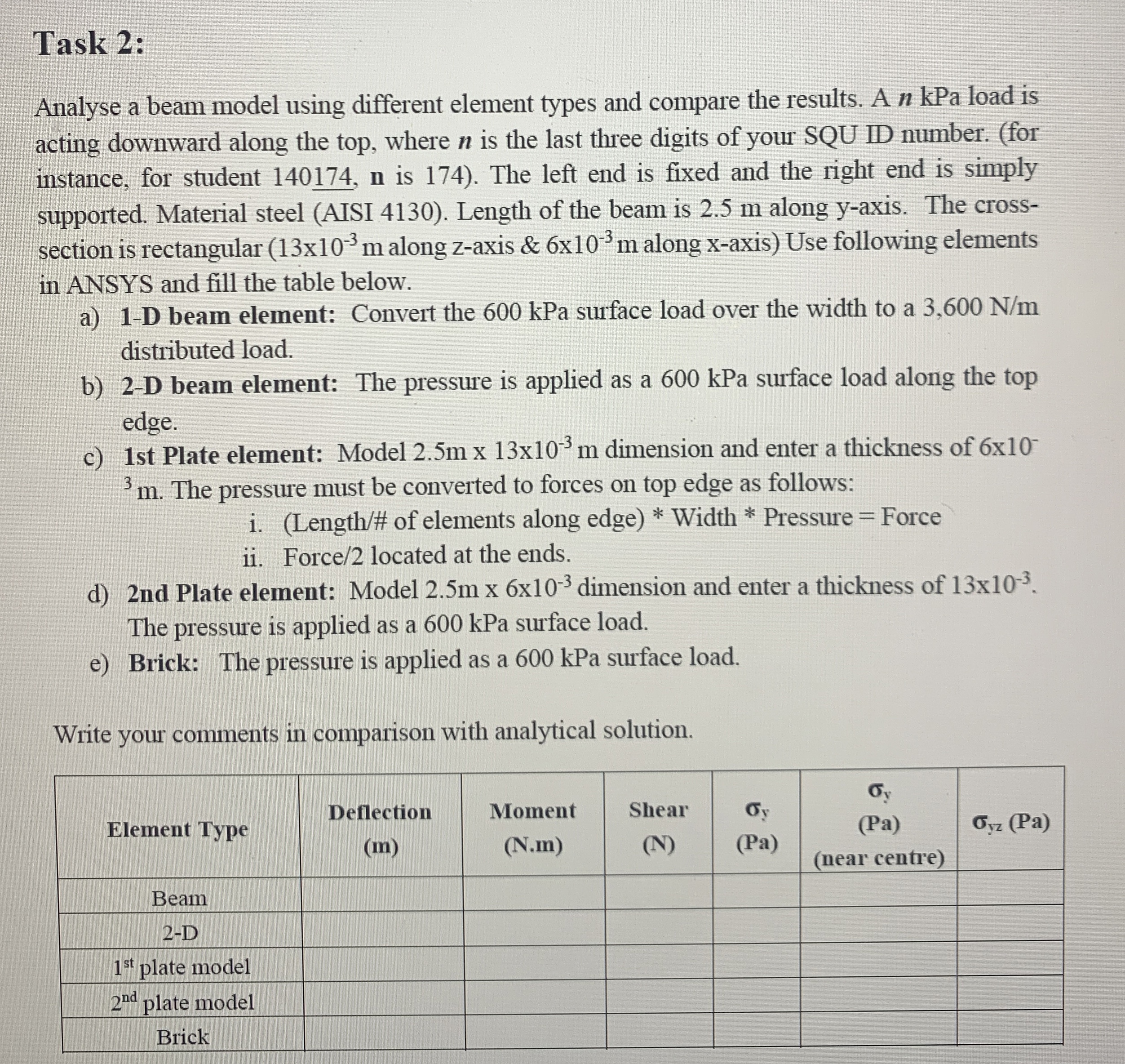 Task 2 : Analyse a beam model using different