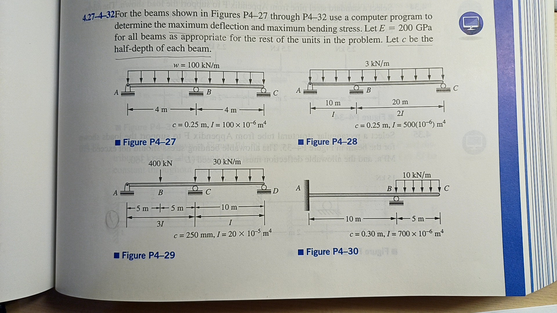 4 . 2 7 - 4 3 2 For the beams shown in Figures P