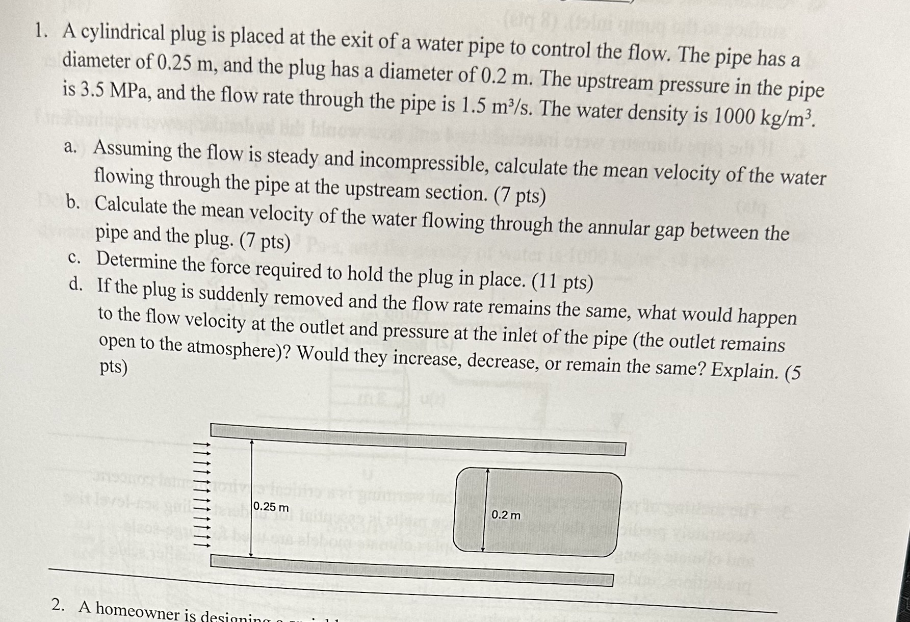 1 . A cylindrical plug is placed at the exit of a