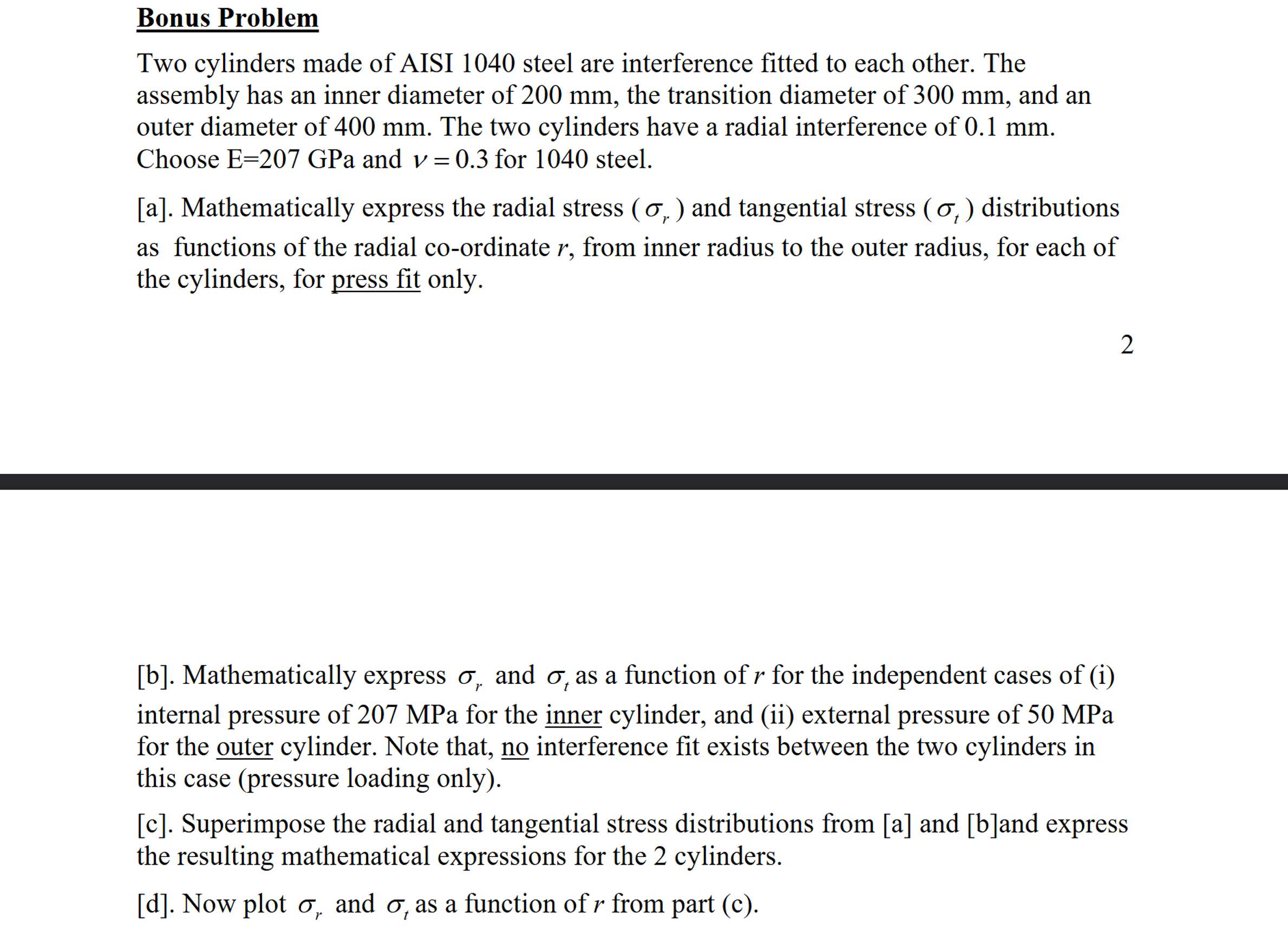 Bonus Problem Two cylinders made of AISI 1 0 4 0