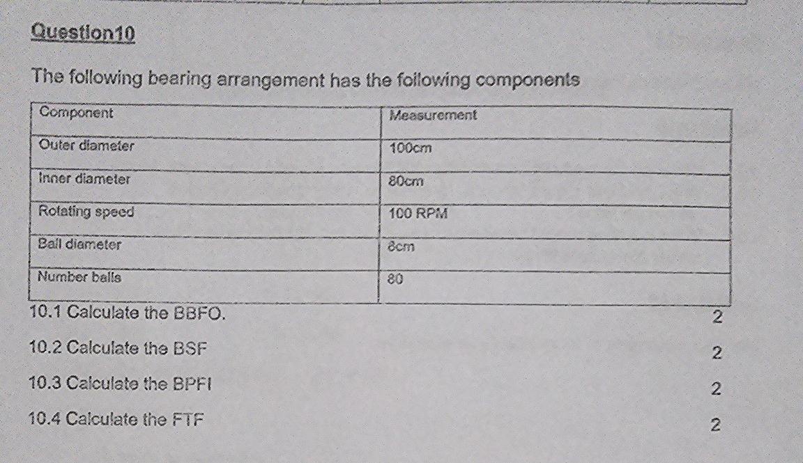 Question 1 0 The following bearing arrangoment