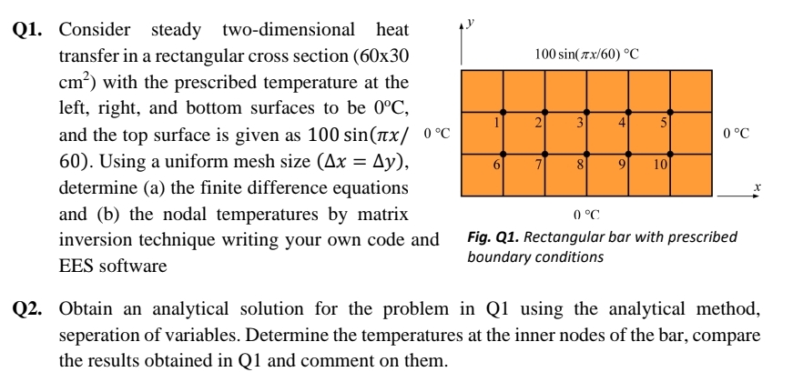 Q 1 . Consider steady two - dimensional heat