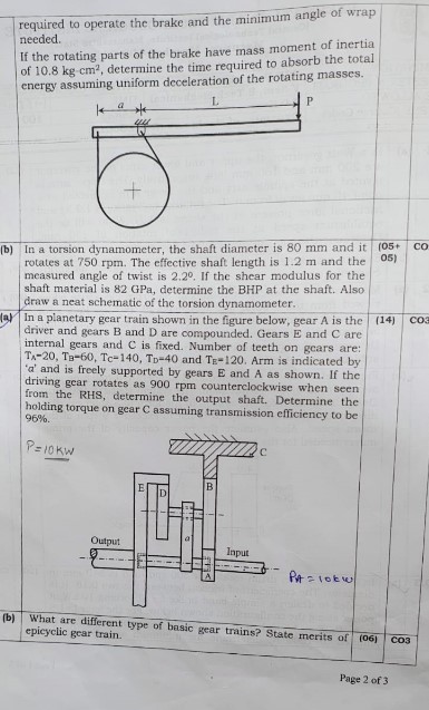 In a band brake, drum rotates at 3 0 0 rpm and is