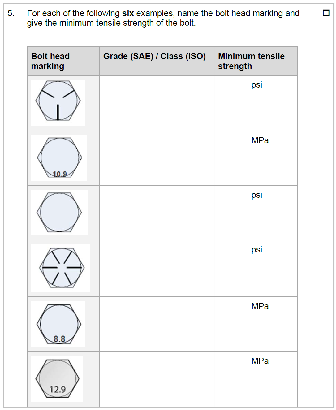 5 . For each of the following six examples, name