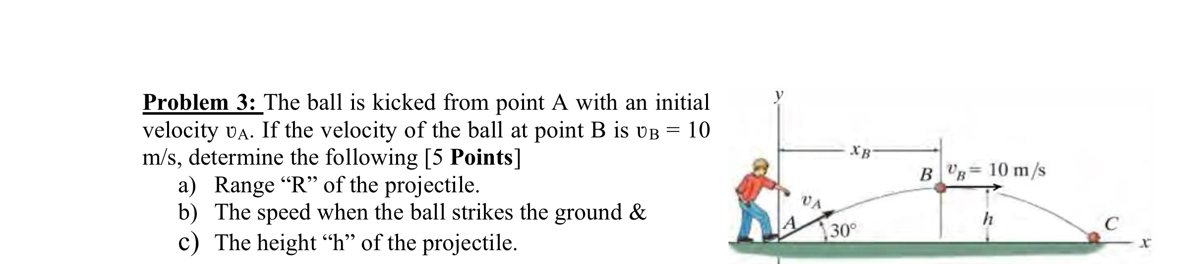 Problem 3 : The ball is kicked from point A with