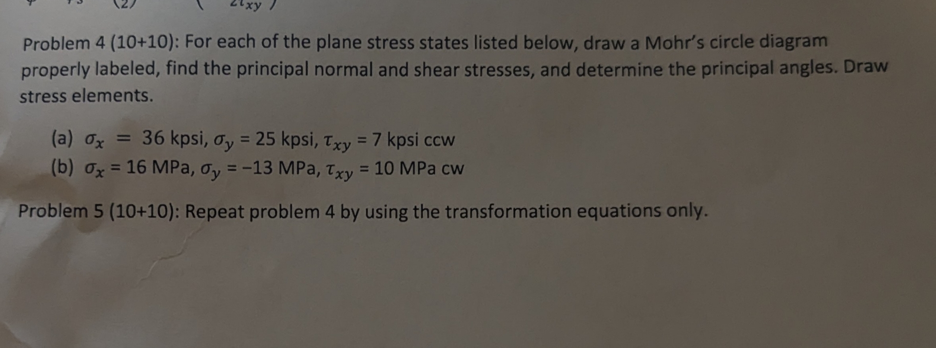 Problem 4 ( 1 0 + 1 0 ) : For each of the plane