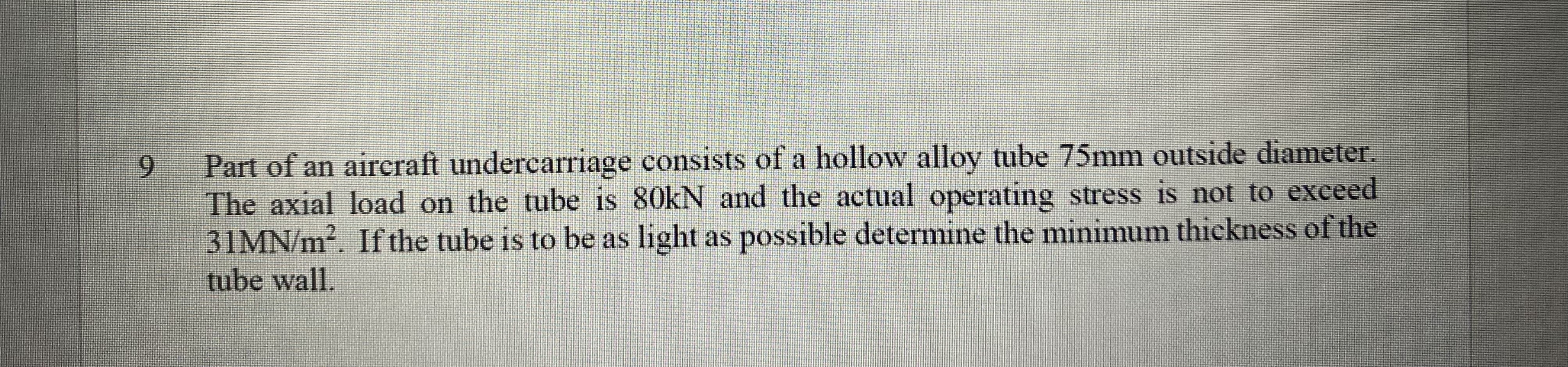 9 Part of an aircraft undercarriage consists of a