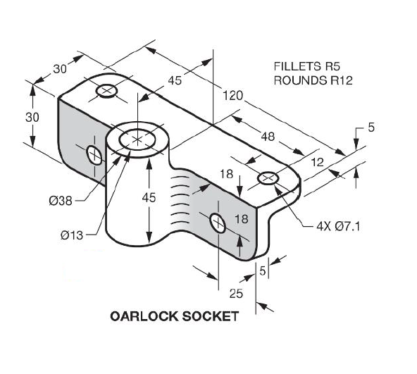 From the attached drawing, draw the orthographic