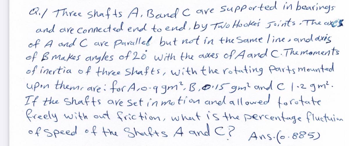 Q . 1 Three shafts A , B and C are supported in