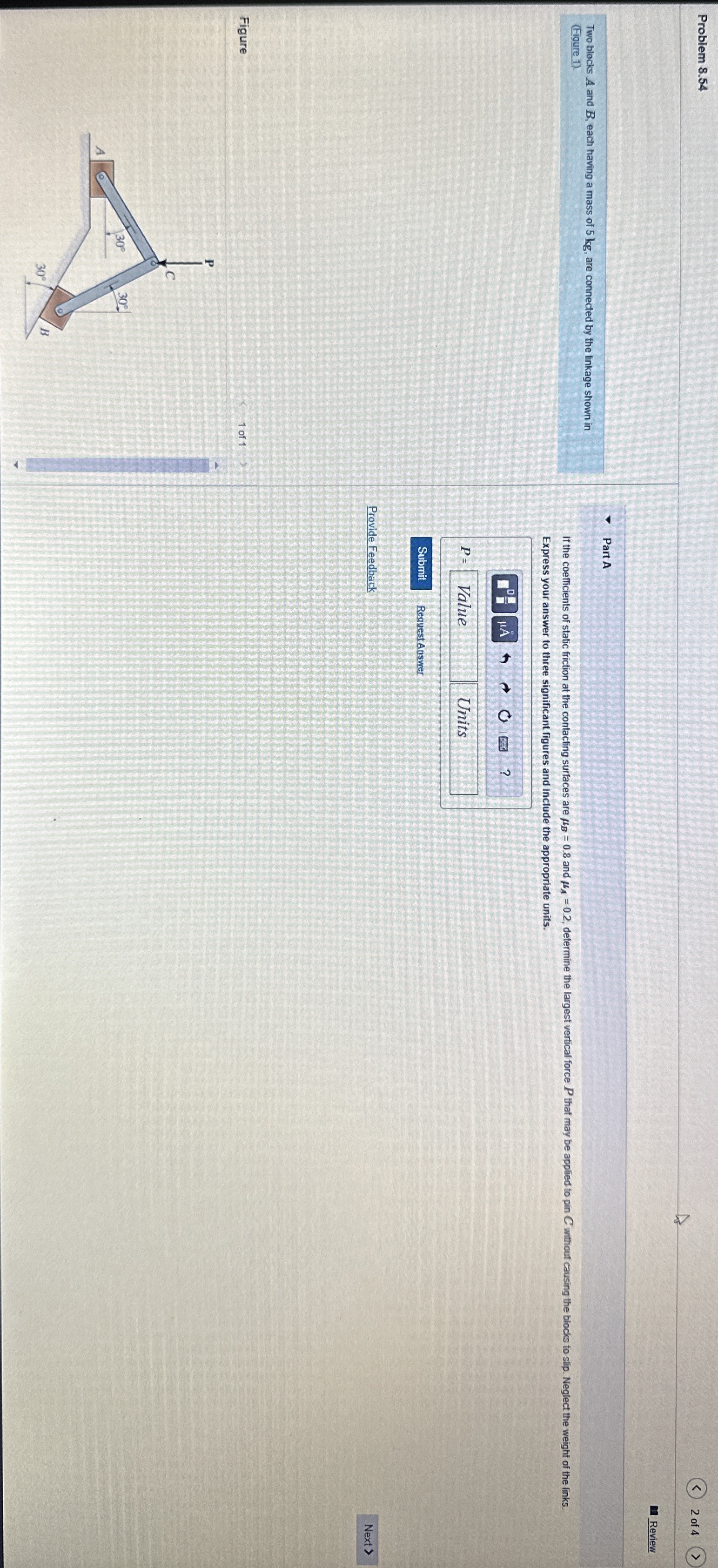 Problem 8 . 5 4 ( C ) 2 of 4 Two blocks A and B ,
