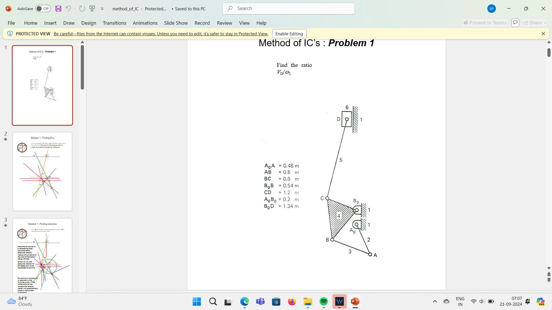 Find the ratio VD / w 2