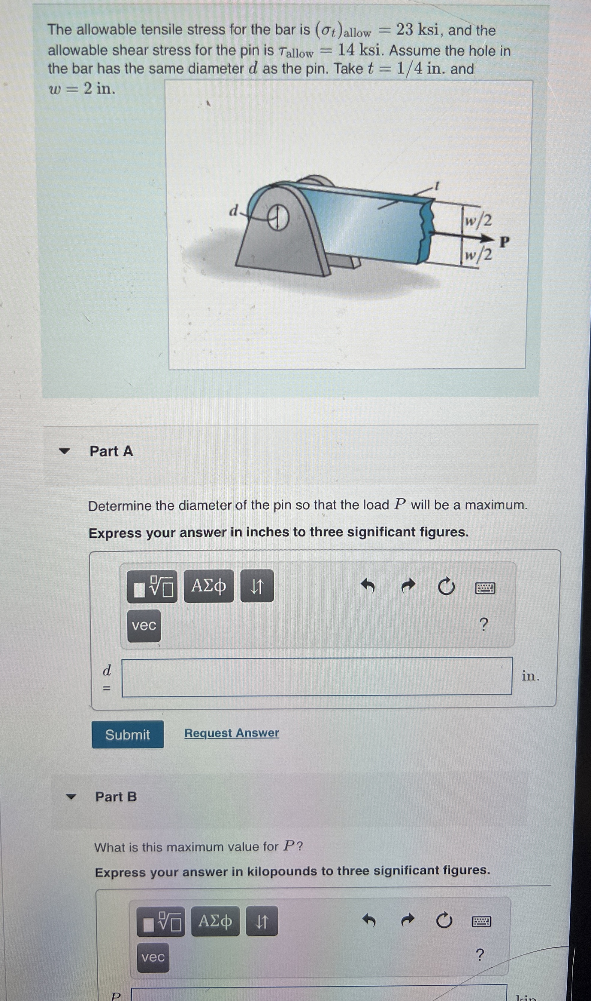 The allowable tensile stress for the bar is ( t )
