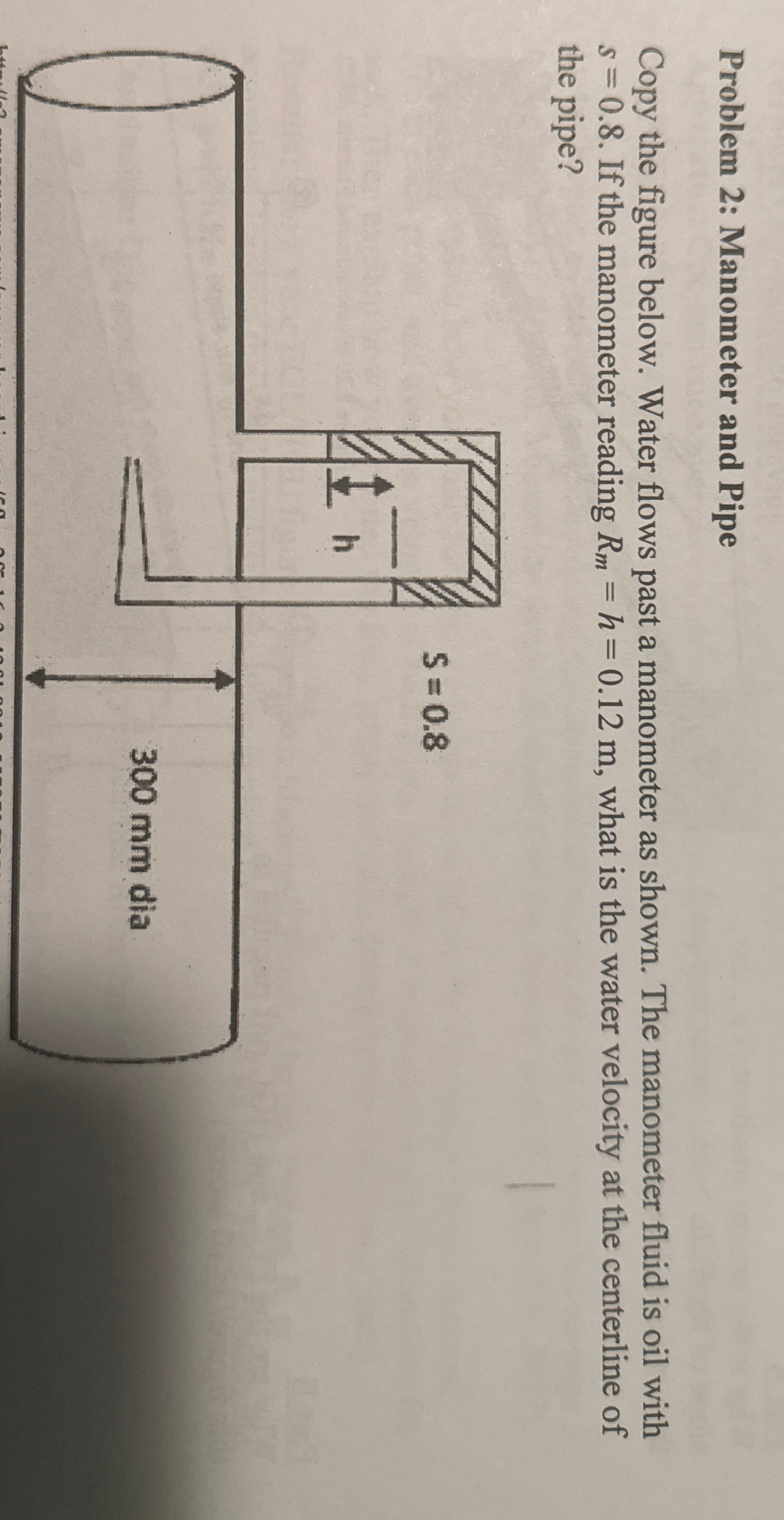 Problem 2 : Manometer and Pipe Copy the figure